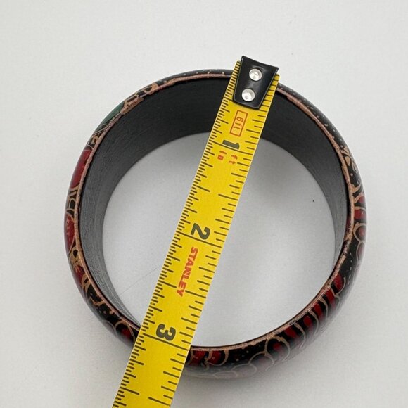 Vintage Chunky Bangle Wide Bracelet Tribal Design Boho 80s Flowers - Picture 4 of 6